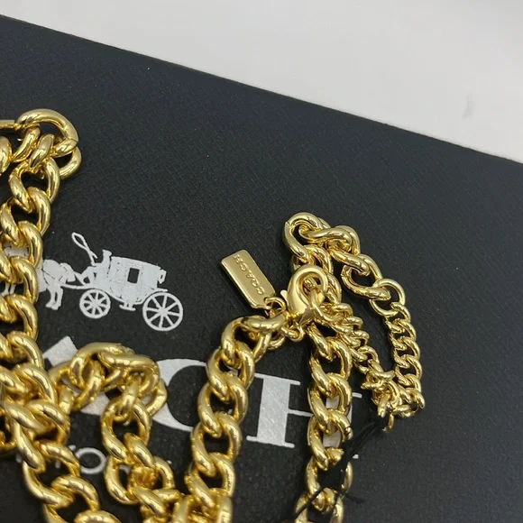 Coach Heart Turnlock Pave’ Chain Link Necklace - Picture 4 of 5